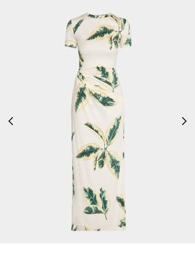 Oscar de la Renta Cream Maxi Dress with Green Tropical Leaf Print
